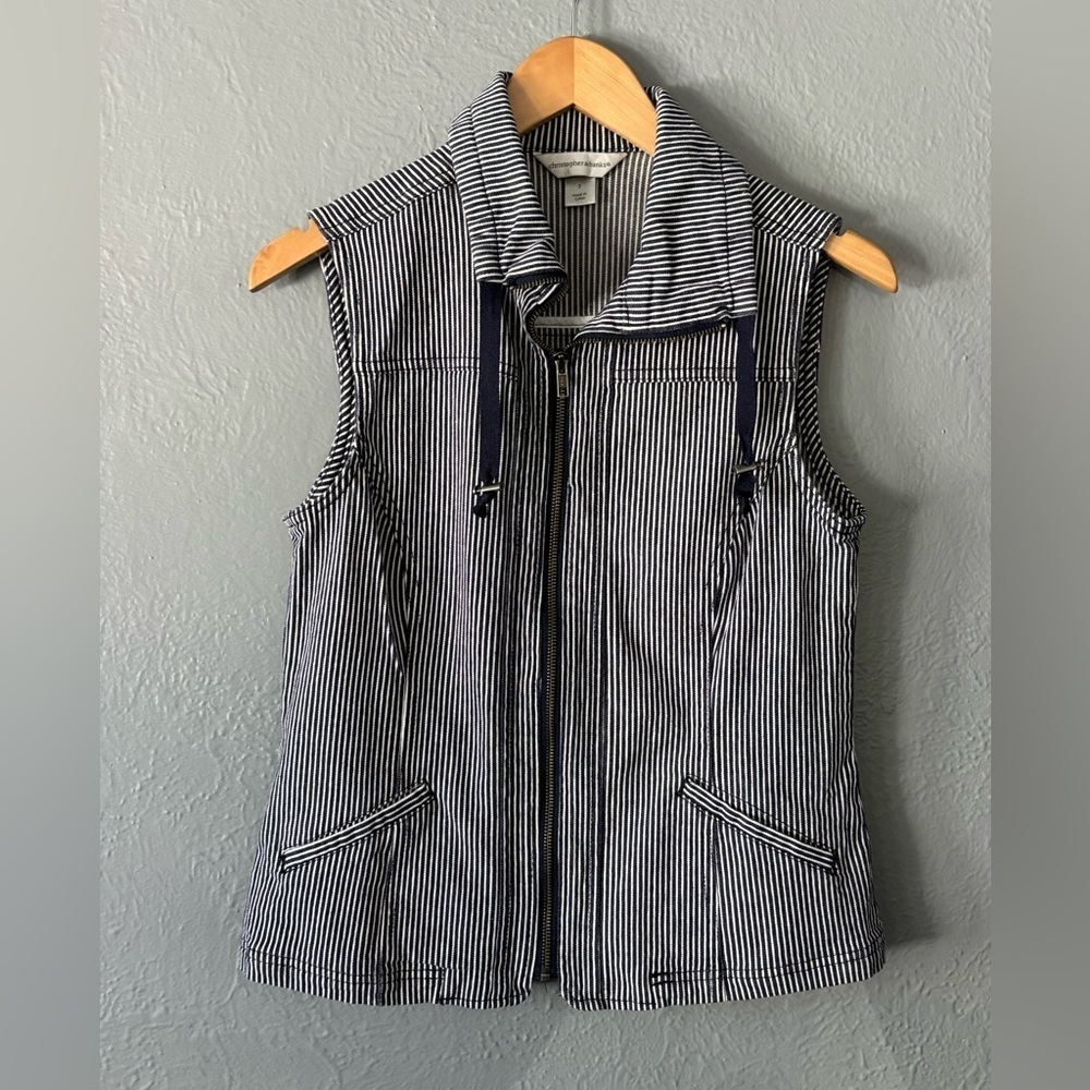 Christopher & Banks | railroad stripe | navy/white | zipper | vest | S